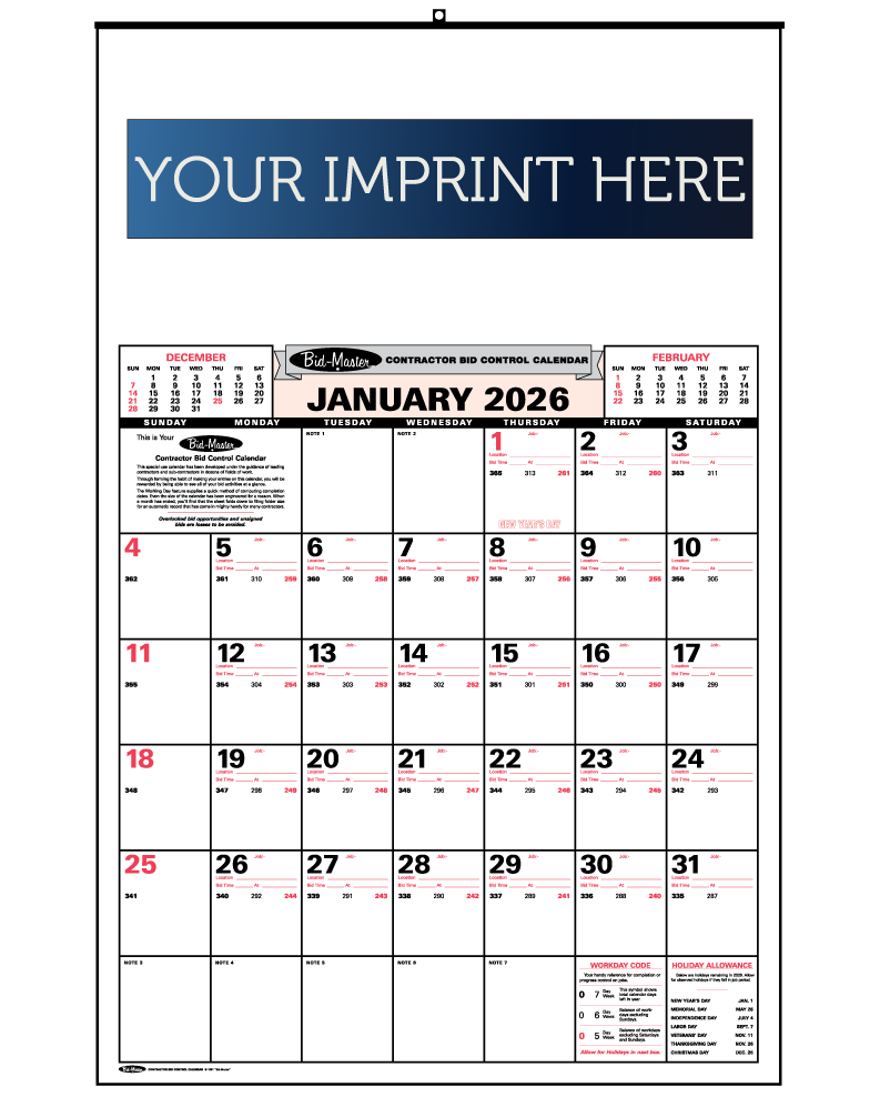 Bid-Master Wall Calendar