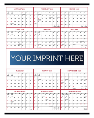 Display-A-Year Calendar  - Red