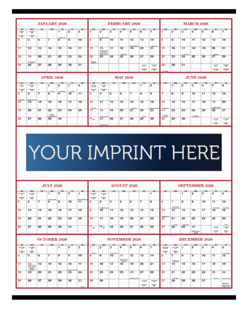 Display-A-Year Calendar  - Red