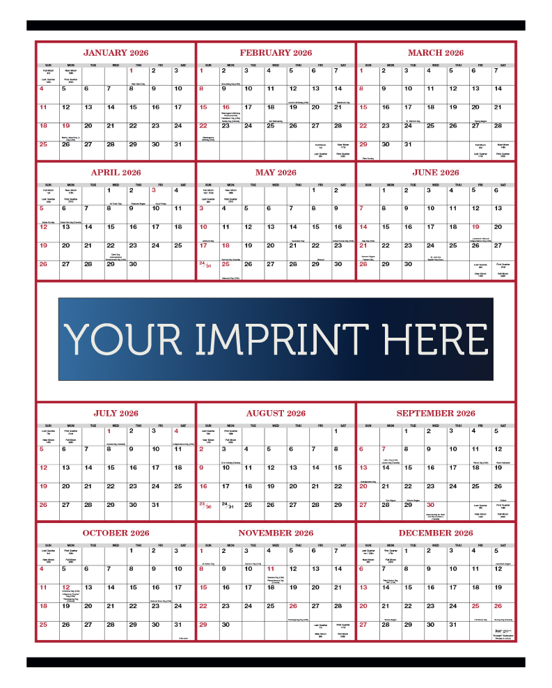 Display-A-Year Calendar  - Red