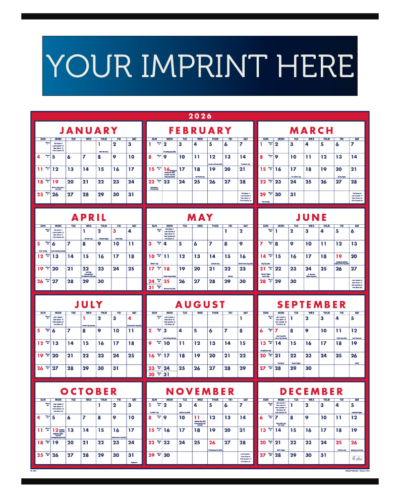 Span-A-Year Calendar - Red - Non-Laminated