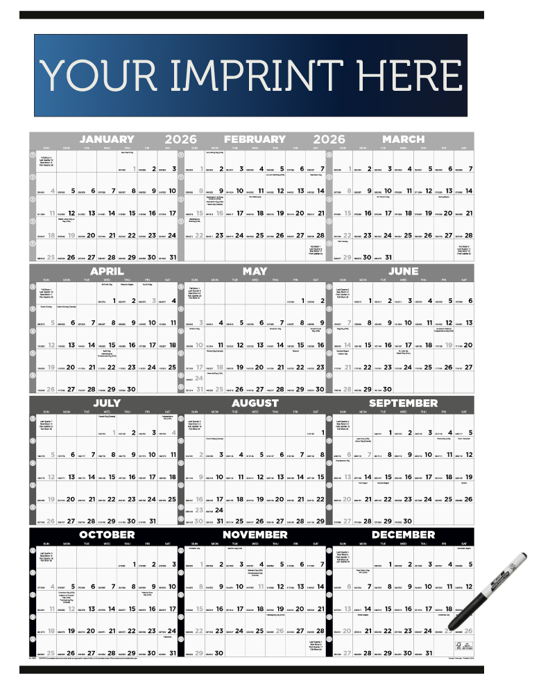 Time Management Span-A-Year - Black & White - Non-Laminated