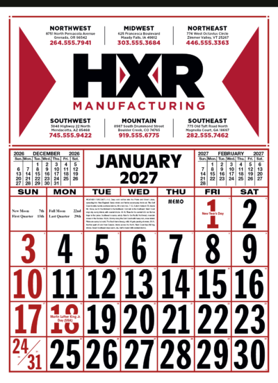 S&K Commercial 12 Sheet Calendar - Bold Numbers