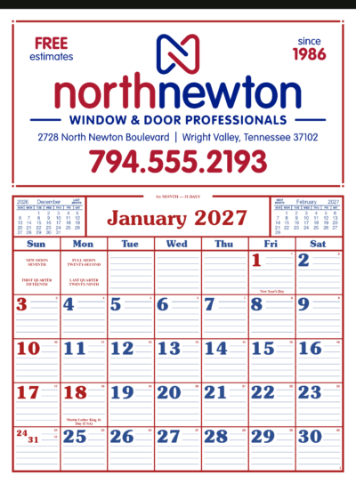 S&K Commercial 12 Sheet Calendar - Bold Numbers with Room to Write and Ruled Lines