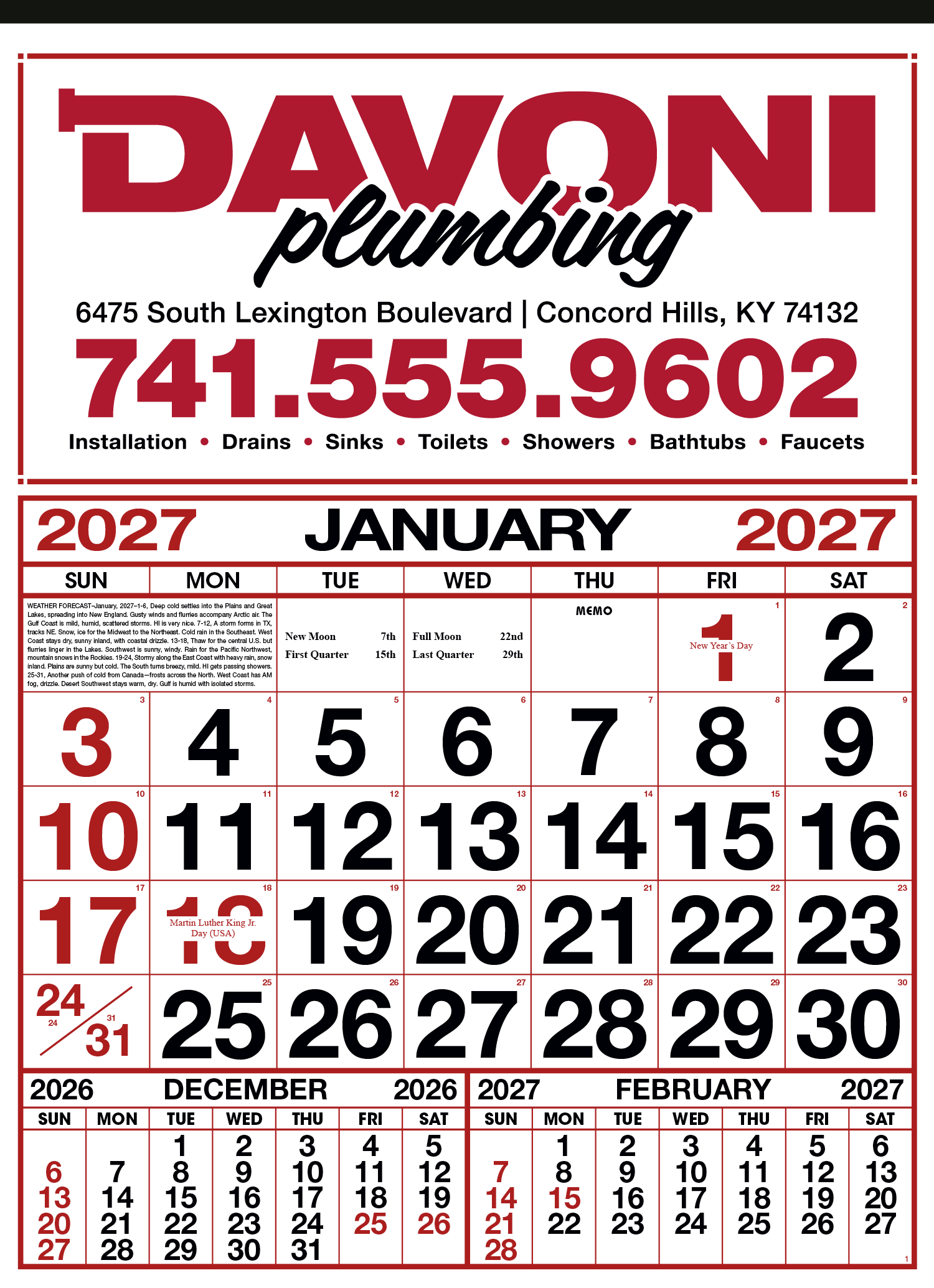 S&K Commercial 12 Sheet Calendar - Bold Numbers with 3 Month Display - Image 2