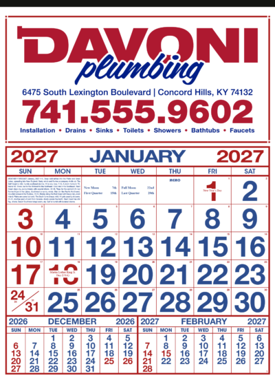 S&K Commercial 12 Sheet Calendar - Bold Numbers with 3 Month Display