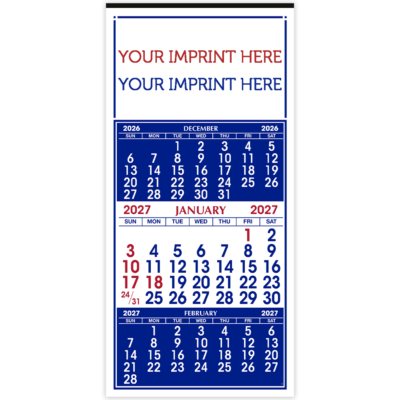 S&K 3-Month Display 12-Sheet Calendar (Red & Blue)